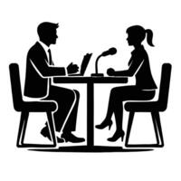 A man and woman sitting at a table with a microphone vector
