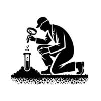 A man in a lab coat is looking at a test tube vector