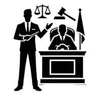 A black and white silhouette of a judge and a lawyer vector