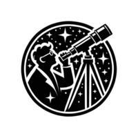 Astronomer looking through telescope icon vector