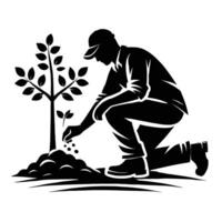 A man is planting a tree in the ground vector
