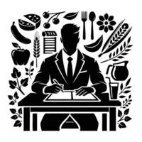 A man in a suit and tie sitting at a desk with a pen and paper vector