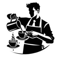 A man in apron pouring coffee vector