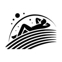 A man laying on a beach with a sun behind him vector