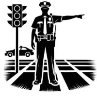 A policeman pointing at a traffic light vector