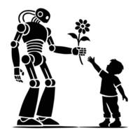 A robot giving a flower to a child vector