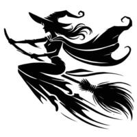 A witch flying on a broom with a broomstick vector