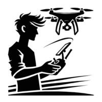 A silhouette of a man holding a remote control drone vector
