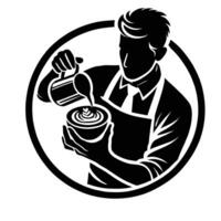 A man pouring coffee in a circle logo vector