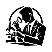 A man in a suit is looking through a microscope vector