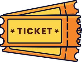 Colorful ticket illustration featuring bright orange and yellow tones with bold outlines and a playful design. Ideal for event promotions, ticketing platforms, entertainment graphics vector