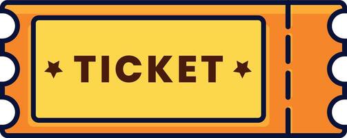 Single ticket icon with vibrant orange and yellow tones, bold outline, and playful design. Perfect for representing event admission, entertainment, ticketing services, raffles, or promotional material vector