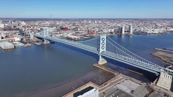 Above view of Benjamin Franklin Bridge in Philadelphia Pennsylvania United States.. High Angle View Transportation. video