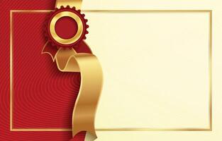 Illustration of golden award ribbon on red background with copy space vector