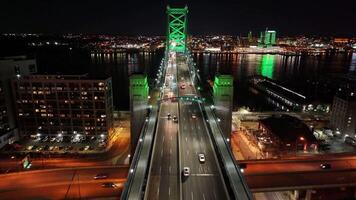 Aerial View of Cable bridge at Philadelphia in Pennsylvania United States . Skyscrapers Twilight. video