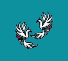 Two birds flying in the air on a blue background vector