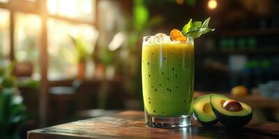 Avocado smoothie with mint and lime photo