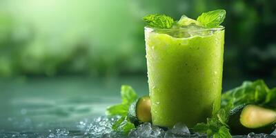 Green smoothie with mint leaves and lime photo