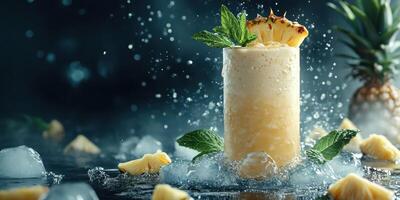 A drink with pineapple and mint on ice photo