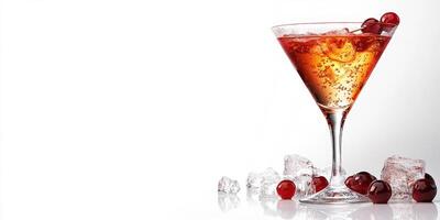 A glass of red drink with cherries on top photo