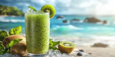 Kiwi smoothie on the beach photo