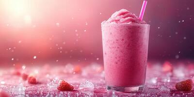 Refreshing strawberry smoothie served chilled with ice on a vibrant background photo