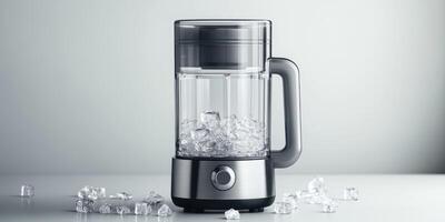 Blender filled with ice on a sleek countertop, showcasing modern kitchen design and functionality in contemporary setting photo