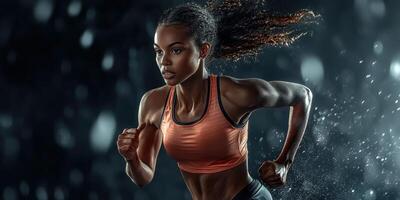 A woman running in the rain photo