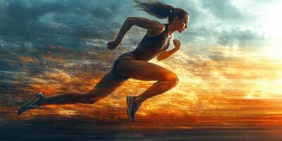 A woman running in the sunset photo