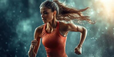 A woman running in the rain photo