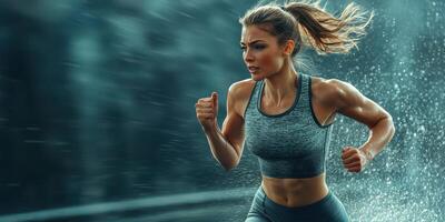 A woman running in the rain photo