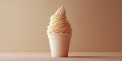 Creamy soft serve ice cream cone on a minimalist background highlighting its texture and swirl design photo