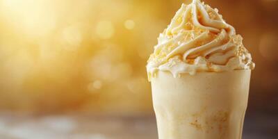 A close up of a vanilla milkshake with whipped cream photo