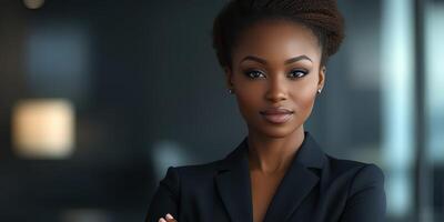 Confident young professional posing in a modern office environment during a corporate meeting photo