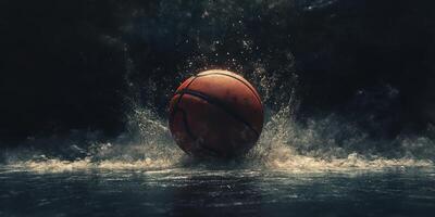 Basketball splashes onto surface as it is dribbled in dynamic action capturing power and energy of the game photo
