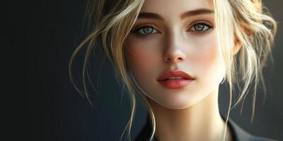 Capturing a close-up of a young woman with captivating eyes in soft lighting, highlighting her natural beauty and elegance photo
