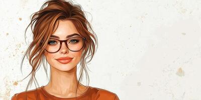 Portrait of a young woman with glasses enjoying a casual moment in a cozy setting during the afternoon photo