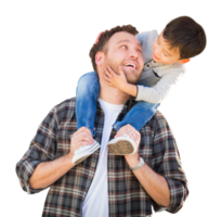 Happy Mixed Race Father and Son Riding Piggyback Isolated on a Transparent Background png