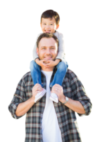 Mixed Race Father and Son Riding Piggyback Isolated on a Transparent Background. Transparent png