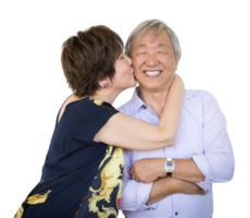 Affectionate Chinese Senior Couple Portrait Isolated on a Transparent Background. Transparent . png