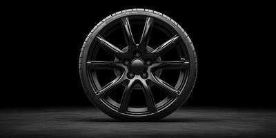Sleek black alloy wheel on a dark background showcasing modern design and craftsmanship photo