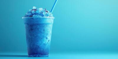 Refreshing blue icy drink with crushed ice and straw against a cool backdrop in a vibrant setting photo