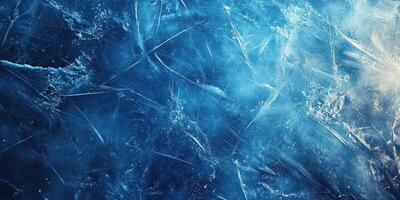 Textured ice surface with blue tones reflecting light in a cool atmosphere for a winter or frozen theme photo
