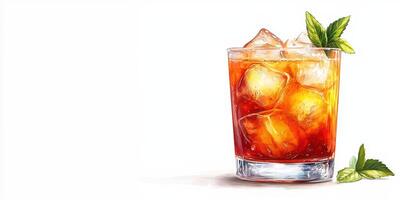 Refreshing iced tea served with mint leaves in a glass on a bright background for a summer vibe photo