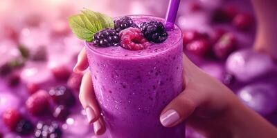 Delicious berry smoothie enjoyed in a vibrant setting with fresh fruits and a colorful atmosphere photo