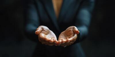 Open hands convey invitation and connection in elegant setting photo