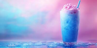Refreshing colorful drink topped with whipped cream served in a glass against a vibrant backdrop photo