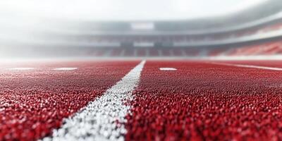 Sport field view from ground level focusing on markings and stadium background during overcast conditions photo