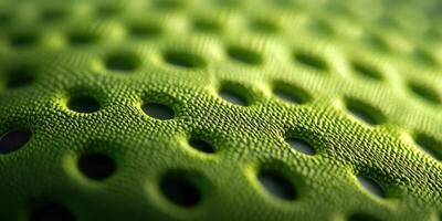 Close-up view of a textured, green material with perforations highlighting unique design features and functionality photo