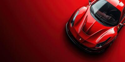 Ferrari sports car showcasing vibrant red color against a contrasting backdrop in a modern setting photo